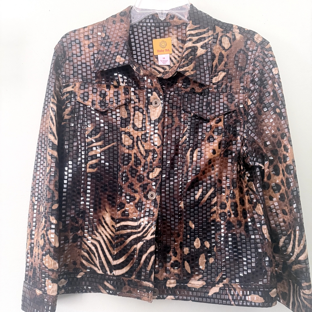 Ruby Rd. Brown Animal Print Button Down Shirt - image 8